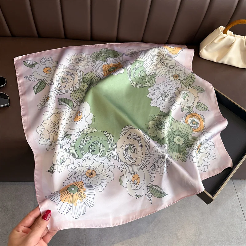 Luxury Square Scarf For Women Elegant Ladies Hijab Neckerchief Headband Soft Stain Silk Scarves Fashion Shawl For Travel 70x70cm