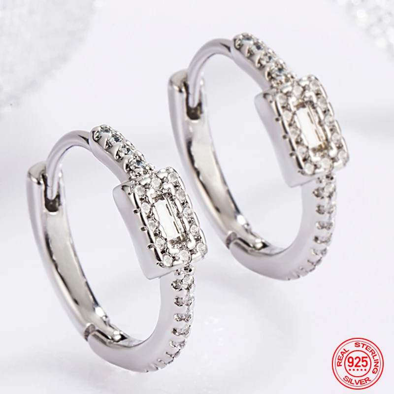 ZDADAN 925 Sterling Silver Rose Gold Square Hoop Earrings For Women Fashion Wedding Jewelry