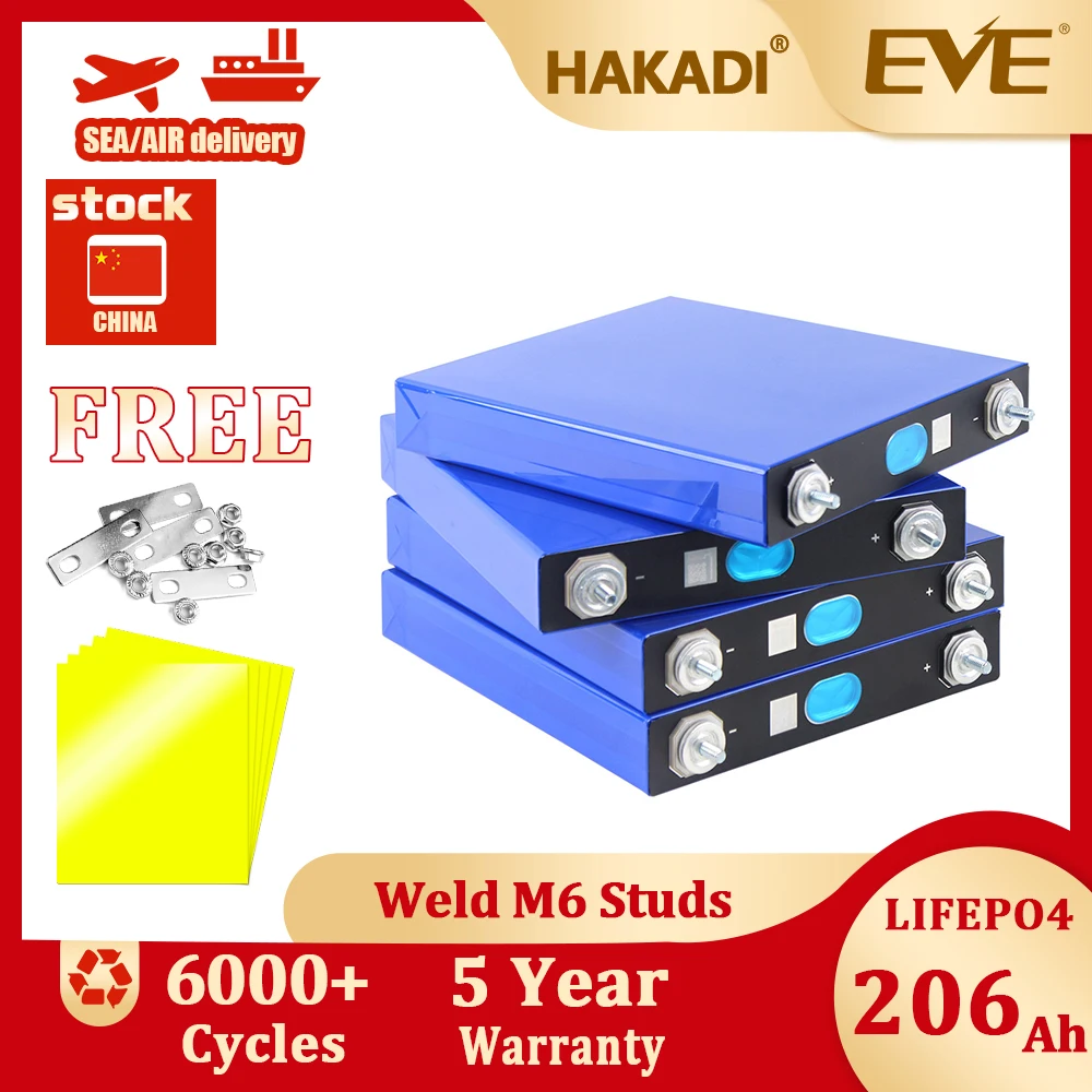 EVE 3.2V 206Ah Original A Grade Brand New Lifepo4 Prismatic Batteries 4-16PCS For DIY 10kwh Solar Energy Storage System RV Boat