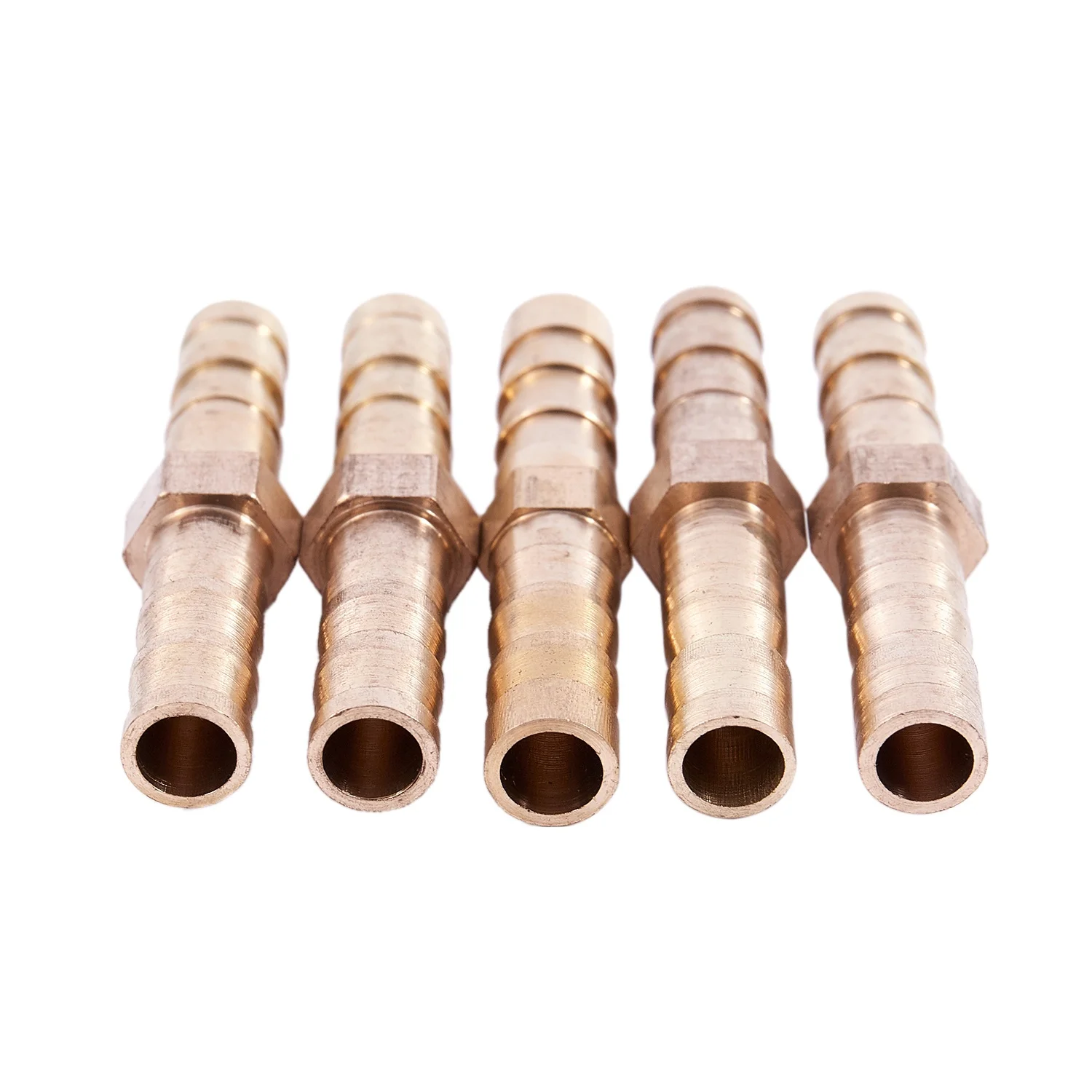 Gold Tone Brass Straight Mangueira Conector, Joiner, 5 pcs