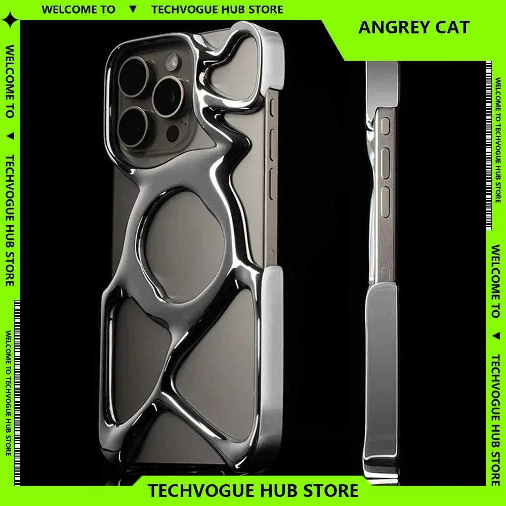 Angry Miao iPhone Case For iPhone16 15 Pro Max Pc Hollow Out Cover Minimalism Anti-Drop Case Hollow Out Fashion Smartphone Gifts