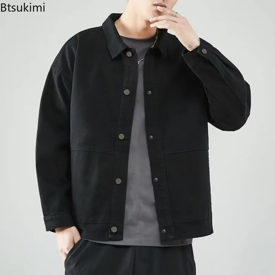 2025 Men's Spring and Autumn Cargo Coat Solid Color Turndown Collar Windproof Korean Style Relaxed Fit Working Jackets for Men
