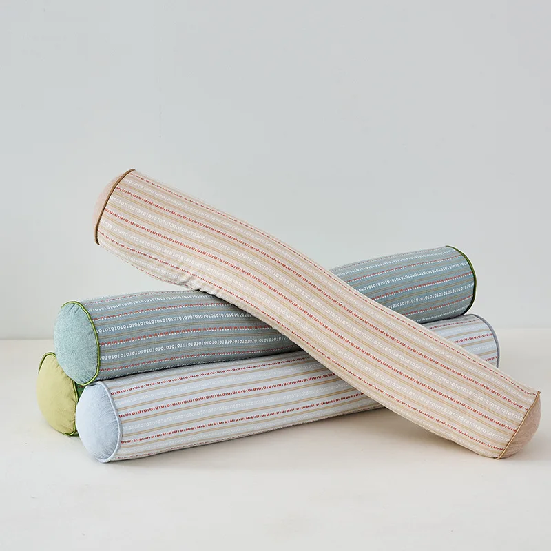 50x8cm 100% cotton striped pattern buckwheat cylindrical neck pillow sleep cushion