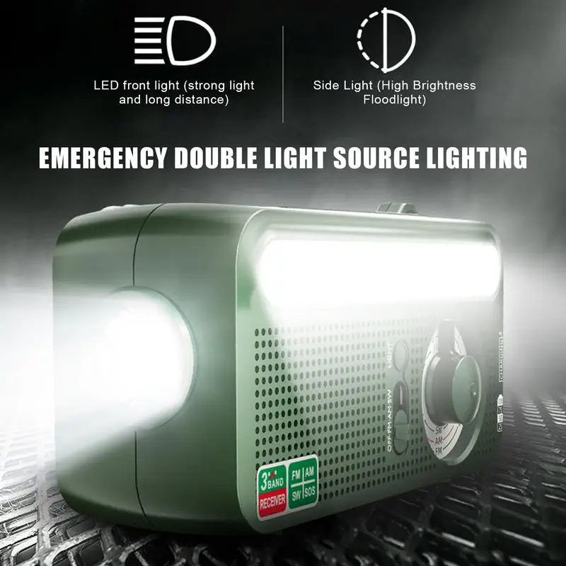 

Portable Radios Solar Rechargeable Battery Powered Radio Hand Crank Solar LED Flashlight Waterproof Reading Lamp Survival Gear