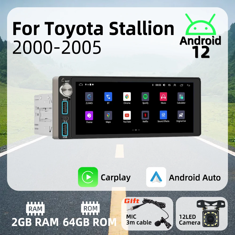 

Wireless Carplay Autoradio 6.86" 1Din Radio Android Car Multimedia for Toyota Stallion 2000-2005 Stereo Head Unit GPS Navigation