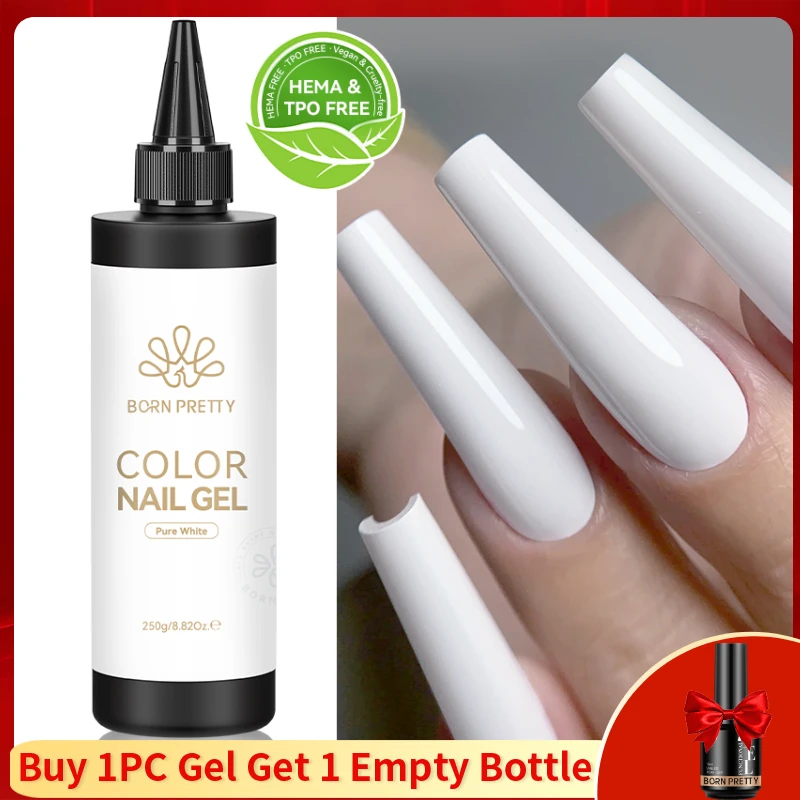 BORN PRETTY 250g Pure Black White Color Gel Nail Polish Soak Off UV LED Semi Permanent Self-leveling Varnish Refillment Package