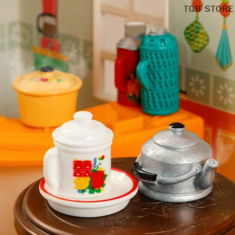 1/12 미니 석탄 스토브 주전자 가스 탱크 모델 인형 집 주방 용품 인형 집 가구 장식 액세서리