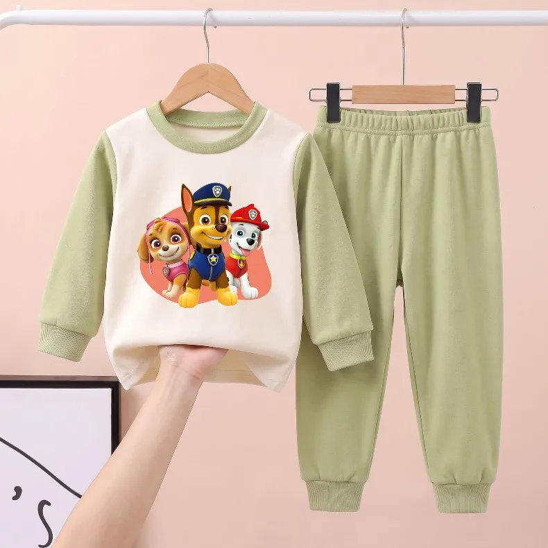 Herbst-Winter Jungen- und Mädchen-Freizeitkleidungssets für Zuhause, Kinder-Fleece-Schlafanzüge mit weichem Boden, warme Langarm-Pyjamas für Kinder – Detail 2