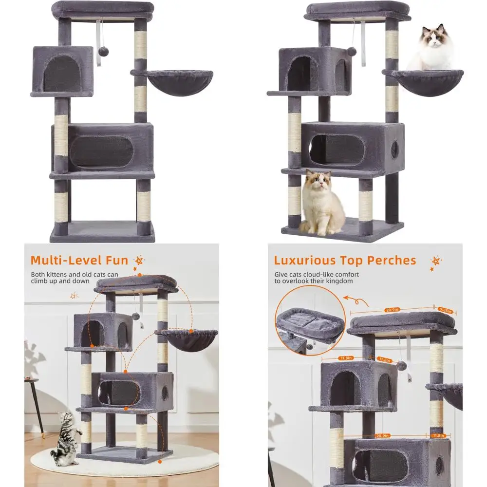 

Кошачий комплекс для дома 49 (модель) с 2 люкс-квартирами, регулируемыми корзинами и просторной лежанкой, цвет дымчато-серый