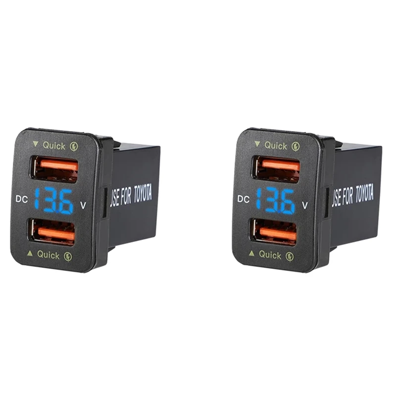 

2X 36W Fast Car Charger QC3.0 Dual USB Fast Charger With Blue Voltage Waterproof Mobile Phone Charger For Toyota