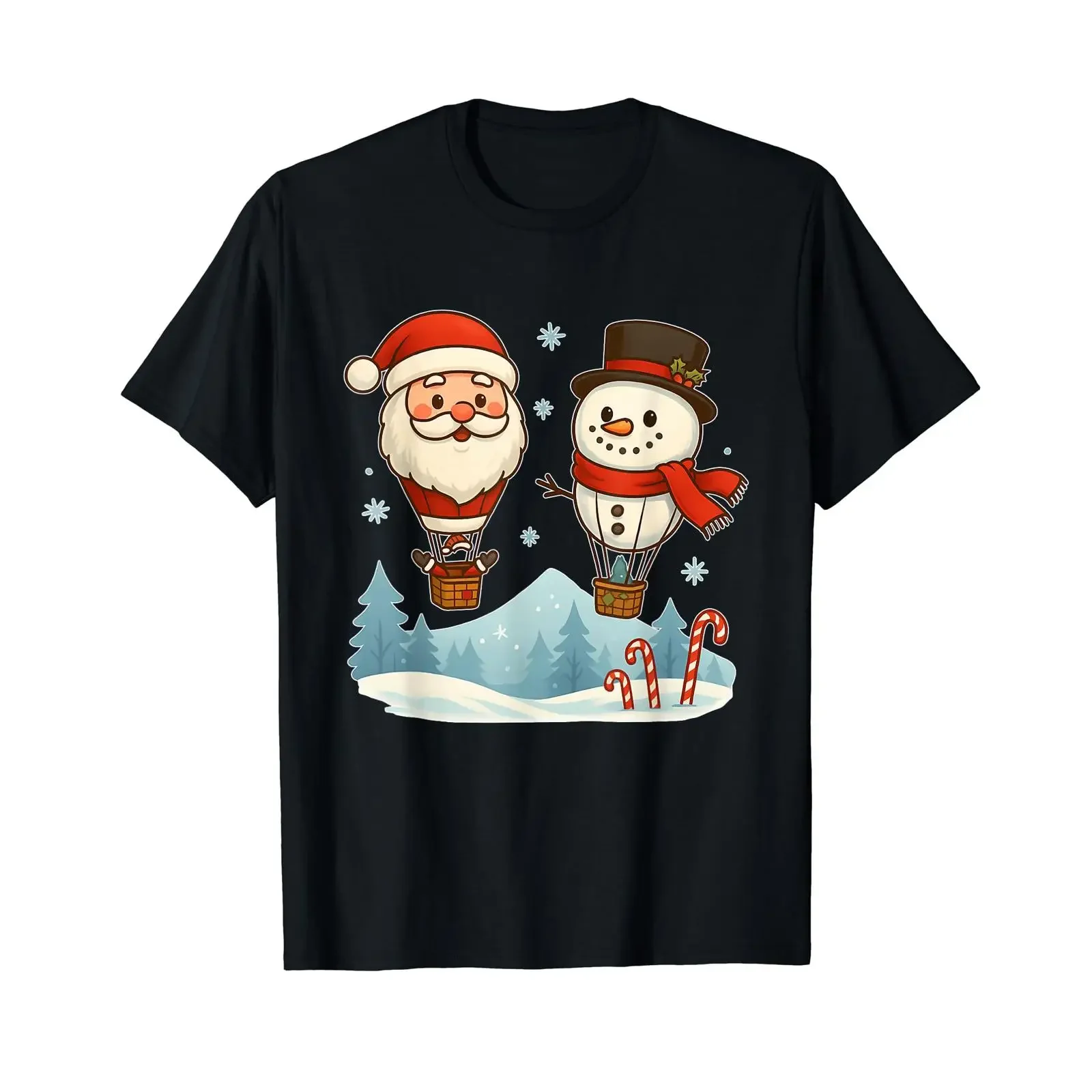 Santa and Snowman Balloons Value T Shirt vintage Washed Breathable streetwear Slightly Versatile Stylish Comfortable Unisex
