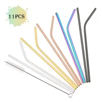 11Pcs 304 Stainless Steel Drinking Straw High Quality Straw Set Eco-friendly Reusable Metal Straws Set Party Juice Bar Accessory
