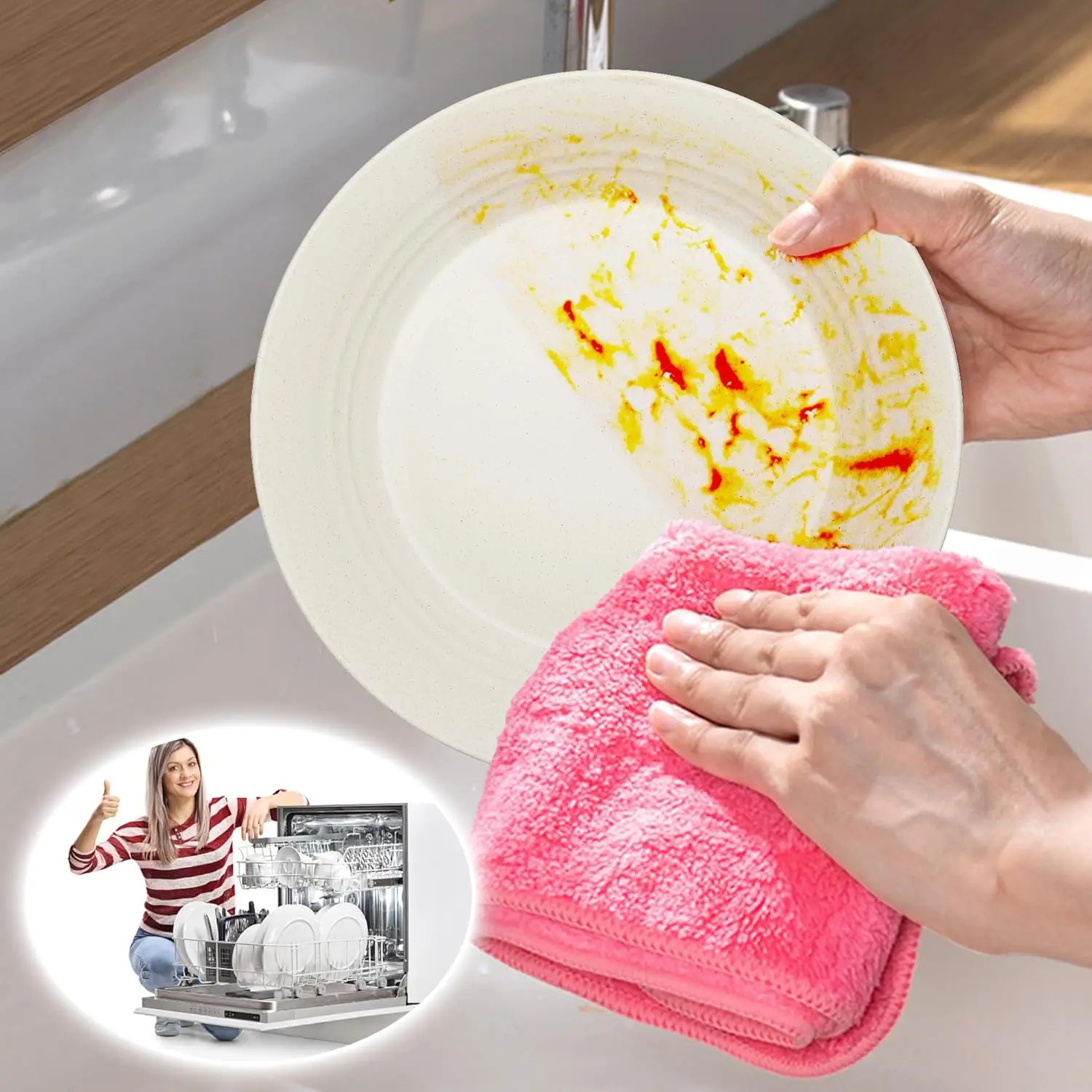 أطقم أواني طعام مكونة من 42 قطعة - أطباق وأوعية، أطقم أواني طعام من قش القمح غير قابلة للكسر، طقم أطباق آمن للاستخدام في الميكروويف