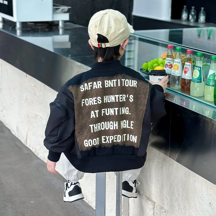 

Демисезонная бейсбольная куртка для мальчиков: модная детская верхняя одежда из дышащего хлопкового смесового материала с длинными рукавами и застежкой-молнией