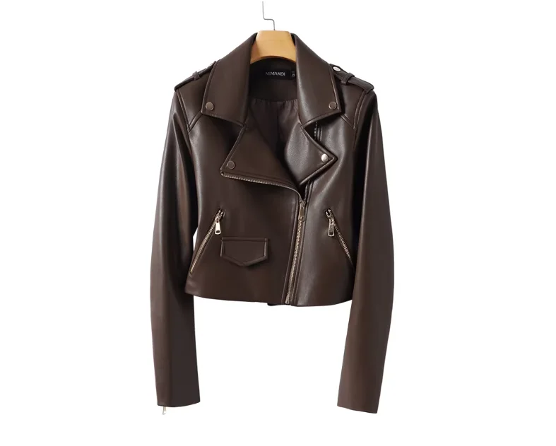 Women's Slim Fit Short Genuine Leather Jacket Trendy Motorcycle Style Sheepskin Coat Spring New Arrival 2026