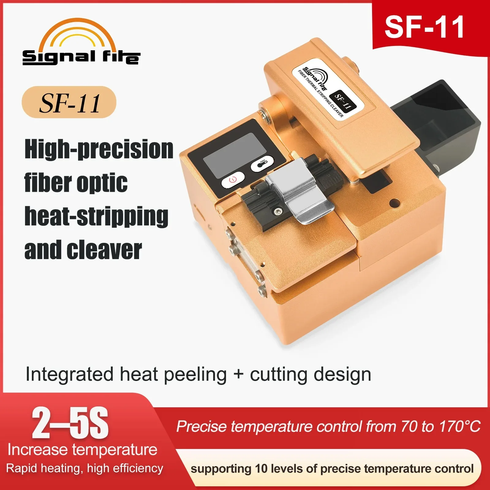 Signal Fire SF-11 Fiber Optic Cleaver And Heat Stripper Tool 2-in-1 Multi-Functional Fixture 0.6° Cutting Angle for Precision