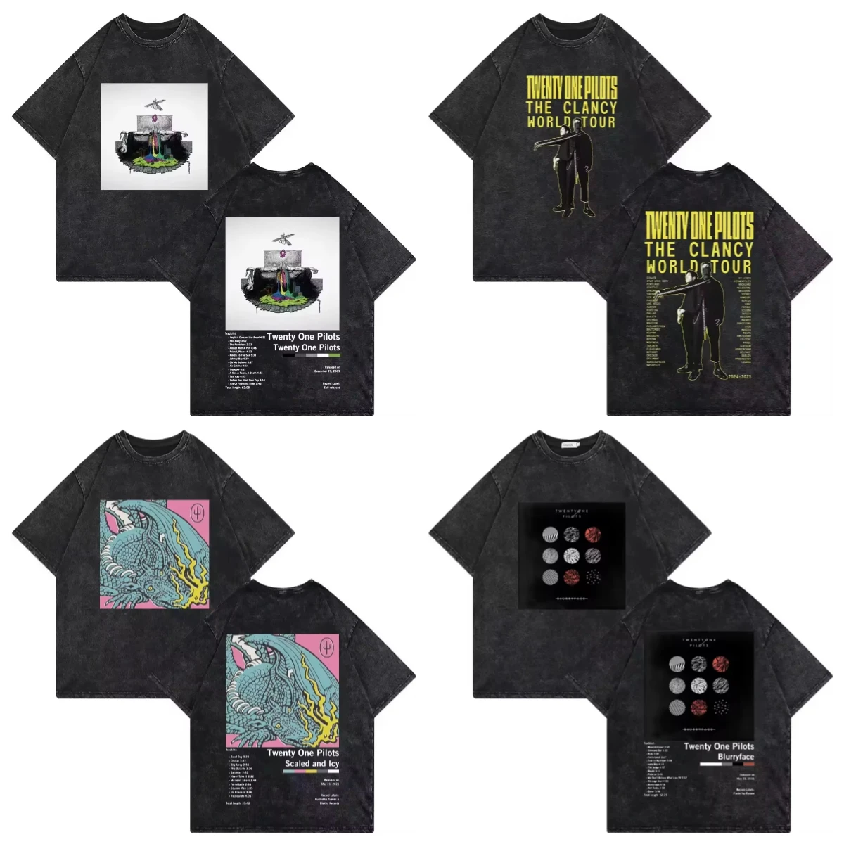 

Футболка Twenty One Pilots Clancy Tour 2025 для мужчин и женщин, модные винтажные потертые футболки, повседневная свободная хлопковая футболка, уличная футболка