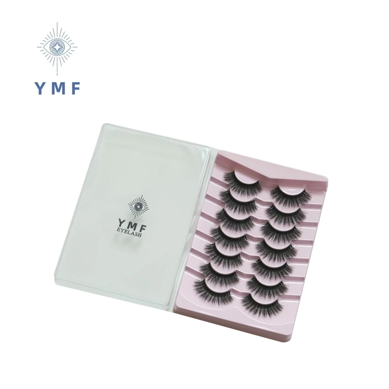 New 7 Pairs Lashes Manga Lashes 6D Clear Band Lashes Natural Look Wispy Mink Eyelashes Fluffy Cat Eye Lashes Pack Fake Eyelashes