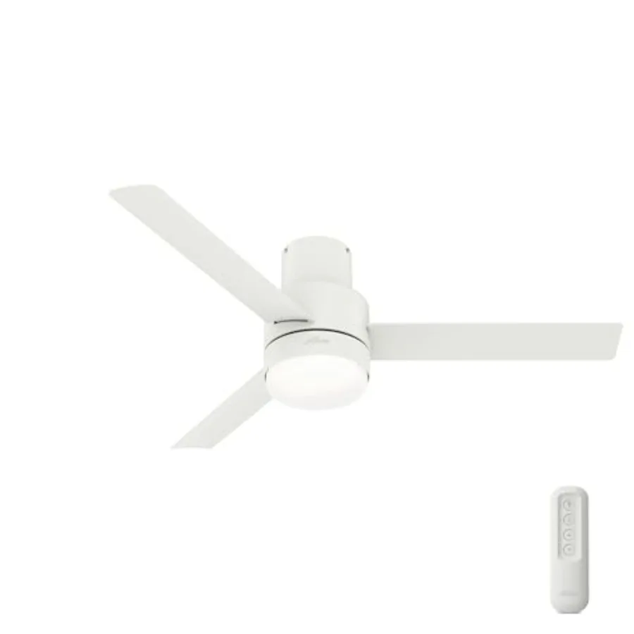 

52 inch Outdoor or Indoor Ceiling Fan with LED Light and Remote Control - Low Profile Mount, 3 Blades, Matte White, Quiet Opera