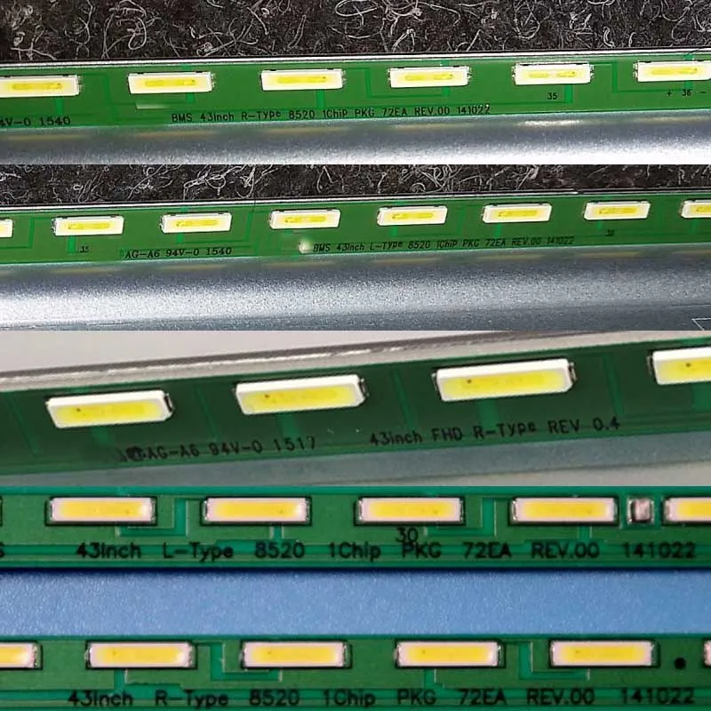 Tira de LED para iluminación trasera 36 barras de lámpara BMS 43 pulgadas L/R-Type 8520 1 Chip PKG 72EA REV.00 Kits bandas 43 pulgadas FHD L/R-Type REV 0,4 carriles cinta
