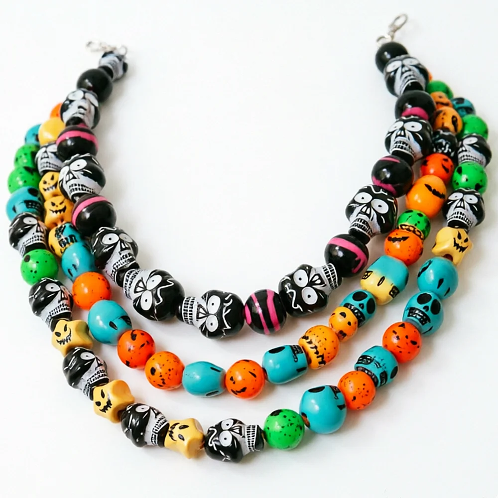 Halloween Acrylic Fluorescent Skull Round Beads Choker Necklace New Resin Geometric Beaded Collar Necklaces Party Jewelry Gifts