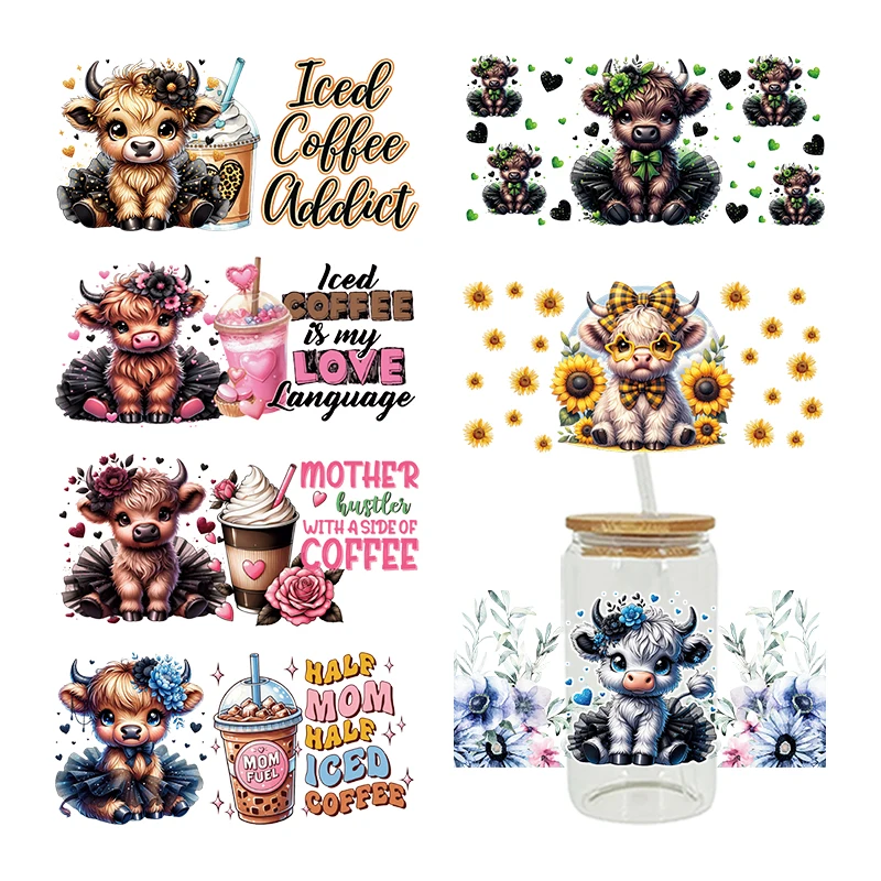 3D UV DTF Transfers Stickers 16oz Cup Wraps Cartoon Animal Yak Coffee Printed For DIY Glass Ceramic Metal Leather Etc. D16338