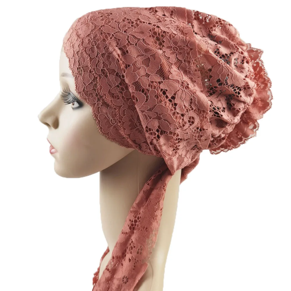 Vrouwen Kant Bloem Hoed Kanker Chemo Moslim Hijab Tulband Cap Haarverlies Cap Hoofd Wrap Binnenkap Lange Staart Motorkap Arabe Beanies Nieuw