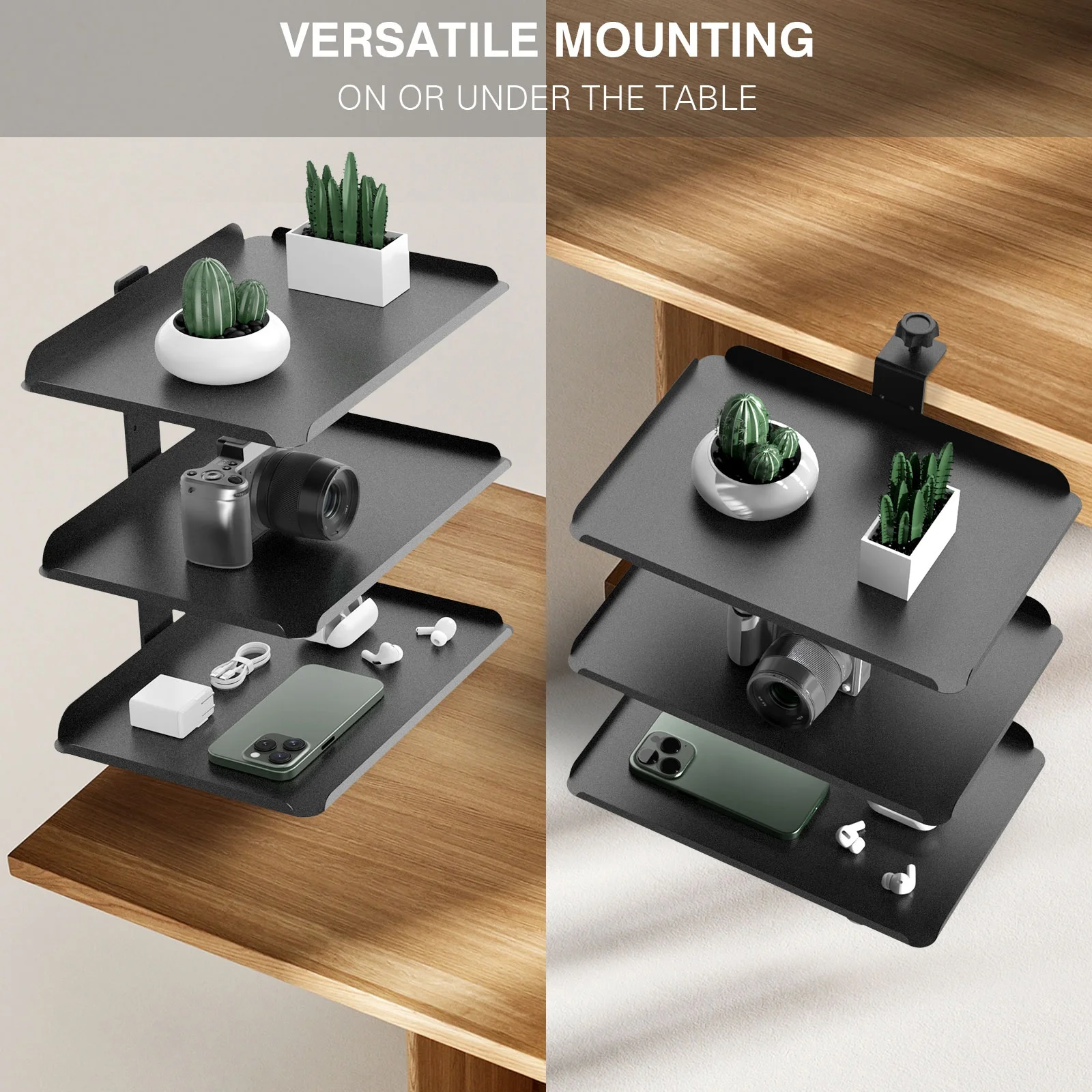 3-lagiges Desktop-Organizer-Regal unter dem Schreibtisch, Aufbewahrungsregal mit großer Kapazität, aufsteckbares Schreibtisch-Aufbewahrungsregal, vielseitiger Desktop-Organizer