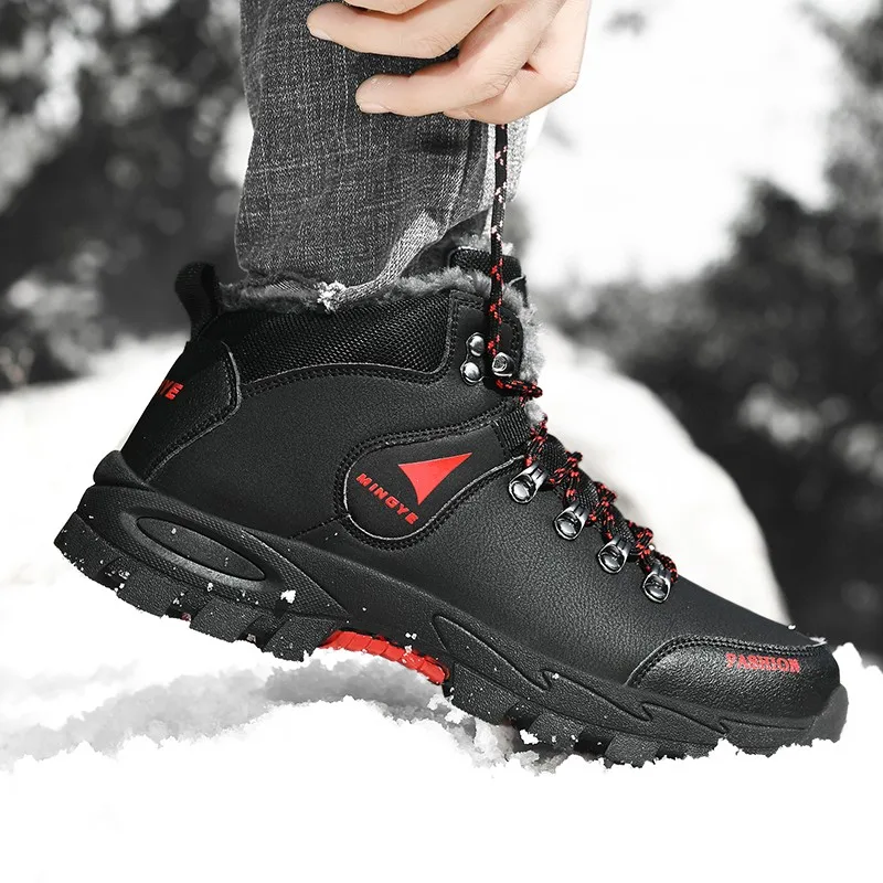 Men Boots Winter Shoes Men Snow boots Warm Plush Men's Ankle Boots Rubber Outdoor Sneakers Men Non-slip Waterproof Work Shoes