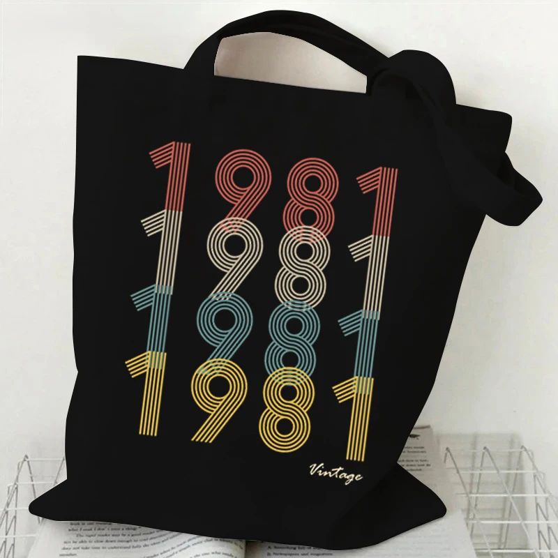 Vintage 1980~1989 Tote Bags Vintage 1984 Print Fabric Eco Handbag High Capacity Shopping Office Reusable Casual Shoulder Bag