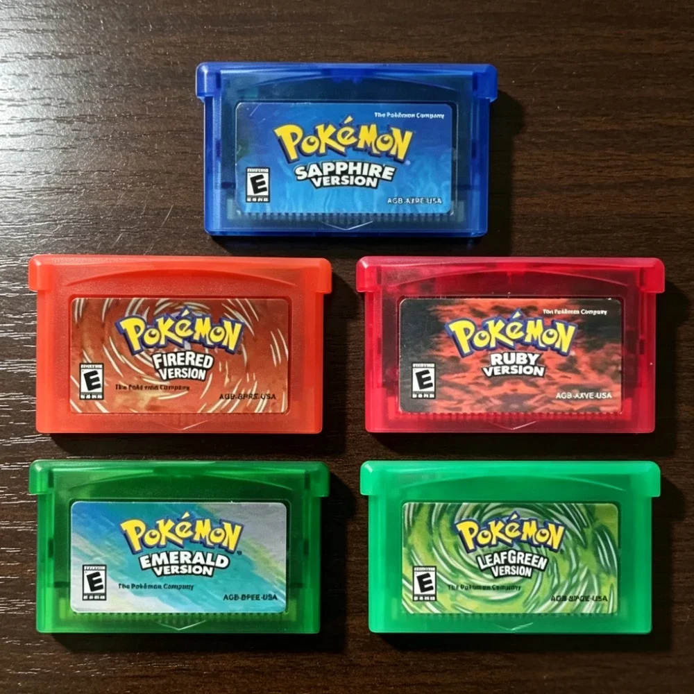 Pokémon 32 Bit Video GBA Game Card Bundle English Version Ruby Sapphire Emerald FireRed LeafGreen Gameboy Advance Cartridge