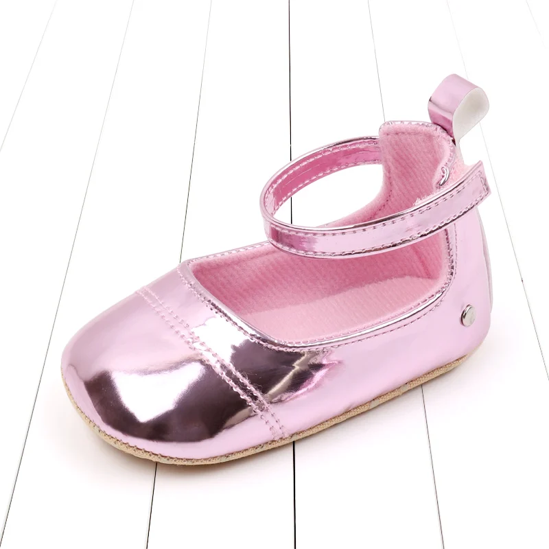 Baby Girl Premium PU Flats Infant Solid Color Metallic First Walker Crib Shoes for Party Festival Baby Shower