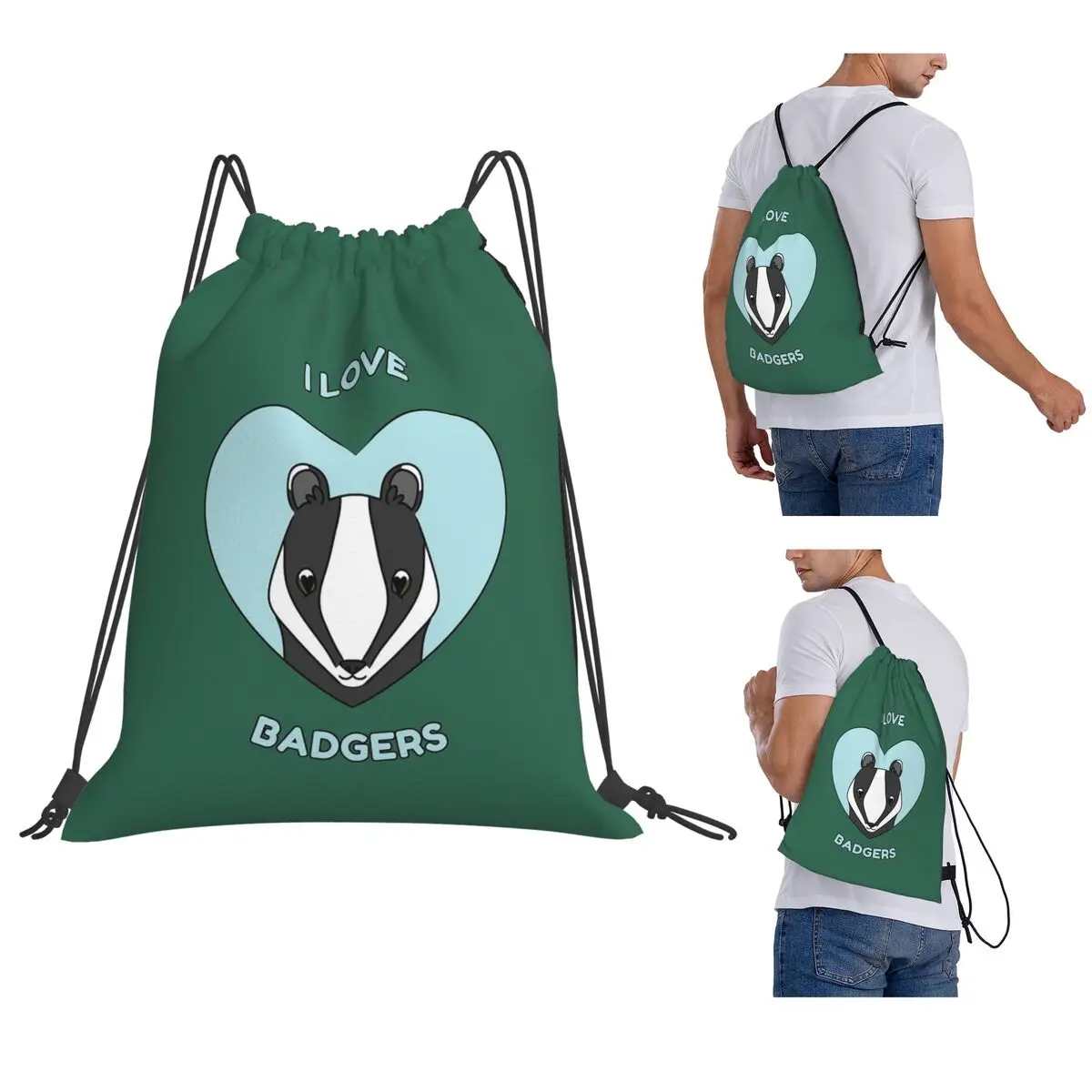 I LOVE BADGERS Backpacks Multi-function Drawstring Bags Shoes Bag Book Bags for Travel School