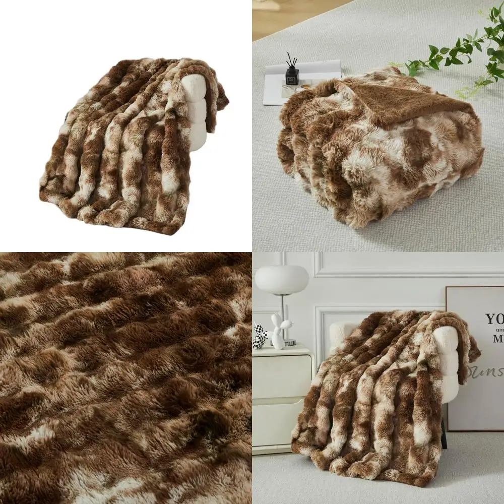 

Cozy Plush Faux Fur Blanket, 63x79 Inches, Thick Fluffy Fleece for Sofa, Bedroom, Living Room, Coffee