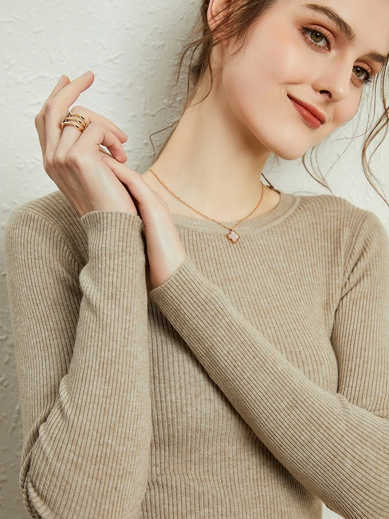 

Spring 2026 Women's Slim Fit Crew Ne Knitted Long Sve T-irt Dstring Base irt Sweet Versatile Slimming Knitwear