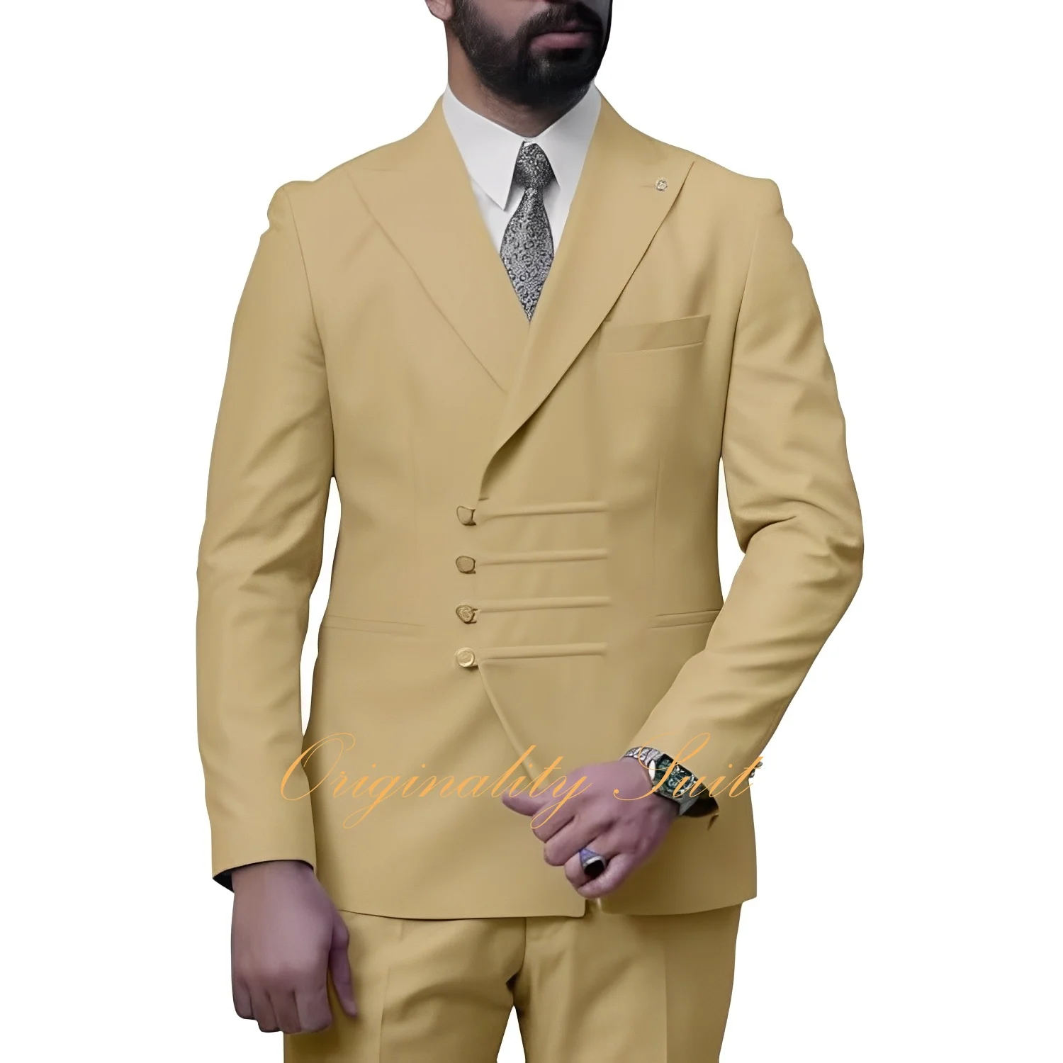 Classical Men's Suit Two Piece Formal Slim Fit Peak Lapel Jacket Pants Suits for Men Business Suits Tuxedo Prom Set