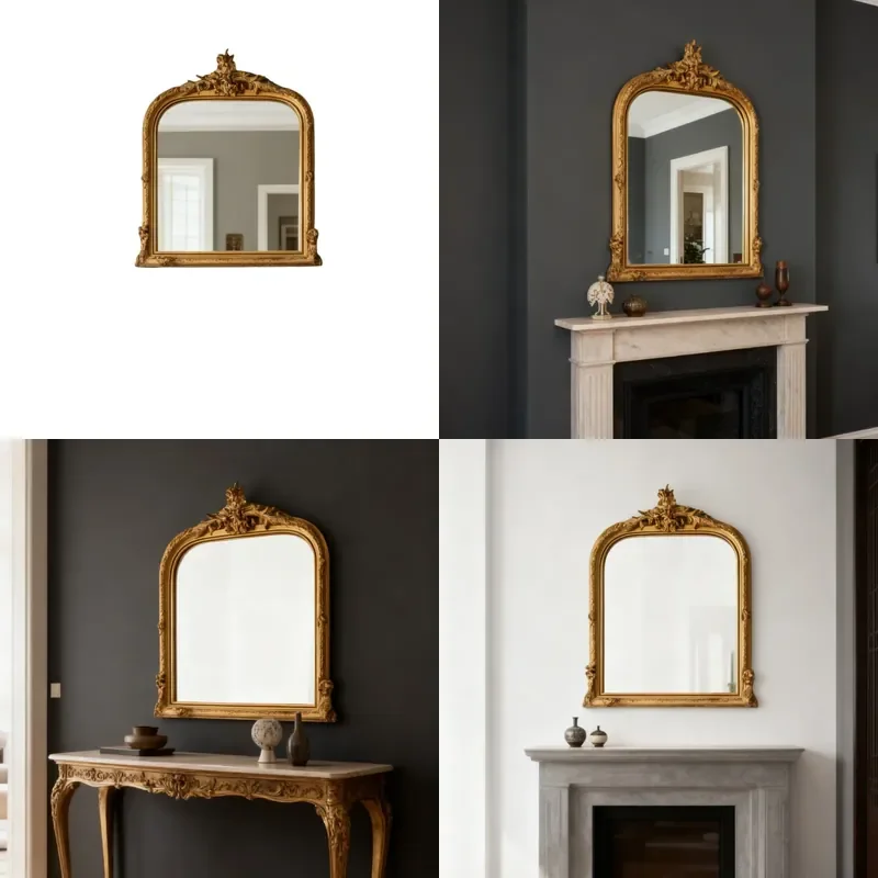 for European Court Style Scallop Pattern Carved Hanging Mirror French Light Luxury Soft Edge Contour Makeup Mirror Bedroom