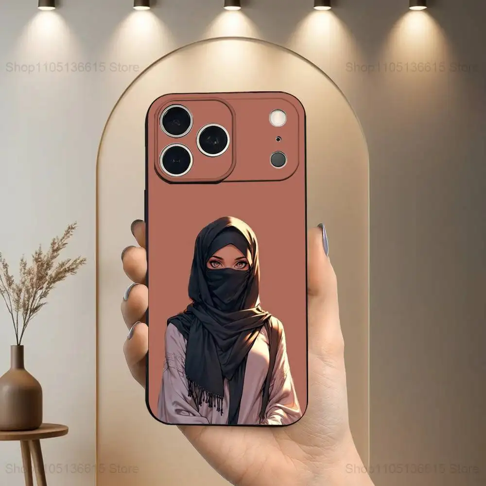 Capa de telefone para meninas muçulmanas, arte árabe, para iphone 17,16,15,14,13,12,11,plus,pro max,xs,x,xr,se, mini,8,7, capa preta de silicone macio