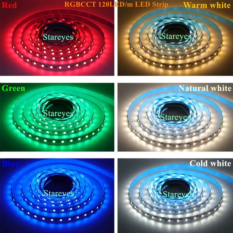 SMD5050 + 2835 120LED/m 5m DC24V RGBWW RGBW IP20 IP65 IP67 LED Strip DC12V DC24V RGBCCT LED Flexible Ribbon Tape Rope Light