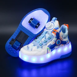 Children's Outdoor Sports Shoes Casual Boys Two Wheeled LED Light Shoes Kids Training Roller Skating Shoes USB Charge Sneakers