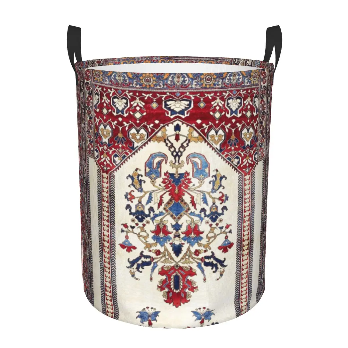 Antique Bohemian Persian Silk Rug Laundry Hamper Large Clothes Storage Basket Geometric Ethnic Kilim Toys Bin for Boy Girl