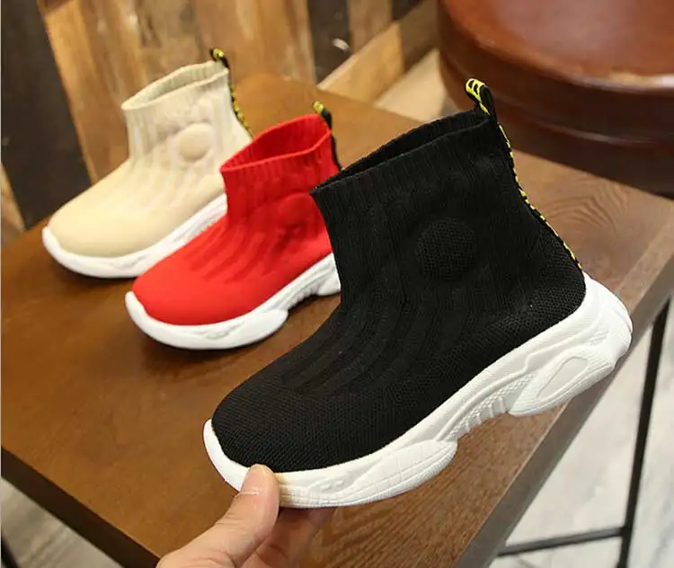 Black Children Sock Sneakers For Girl Baby Sneakers Spring Autumn Fashion Mesh Toddler Boy Shoe Kids Casual Shoes black