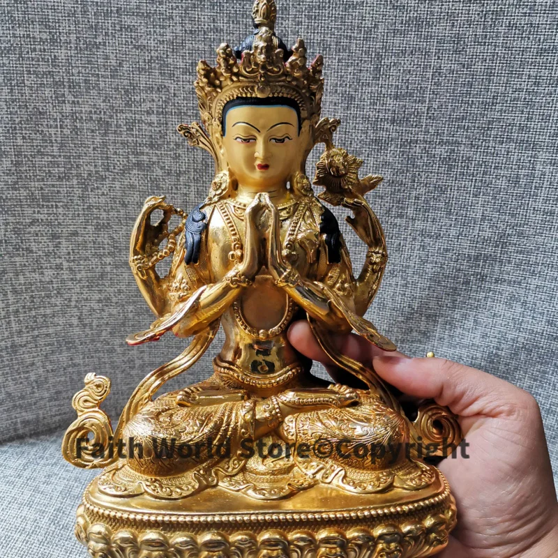 

Special Offer # Buddhism Aisa Tibet HOME gilded copper Four arm GUAN YIN Buddha statue bless family safe health good luck