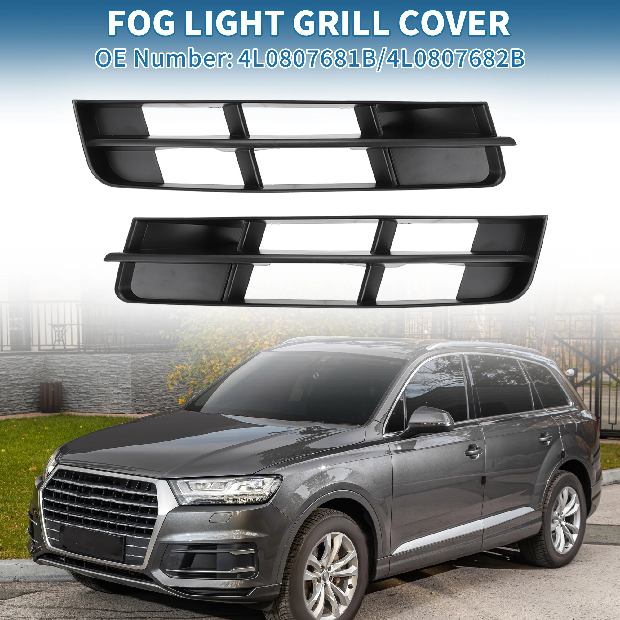 UXCELL Fog Light Grill No.4L0807681B/4L0807682B Front Lower Bumper Fog Light Cover Inserts for Audi Q7 2010-2015 ABS Black