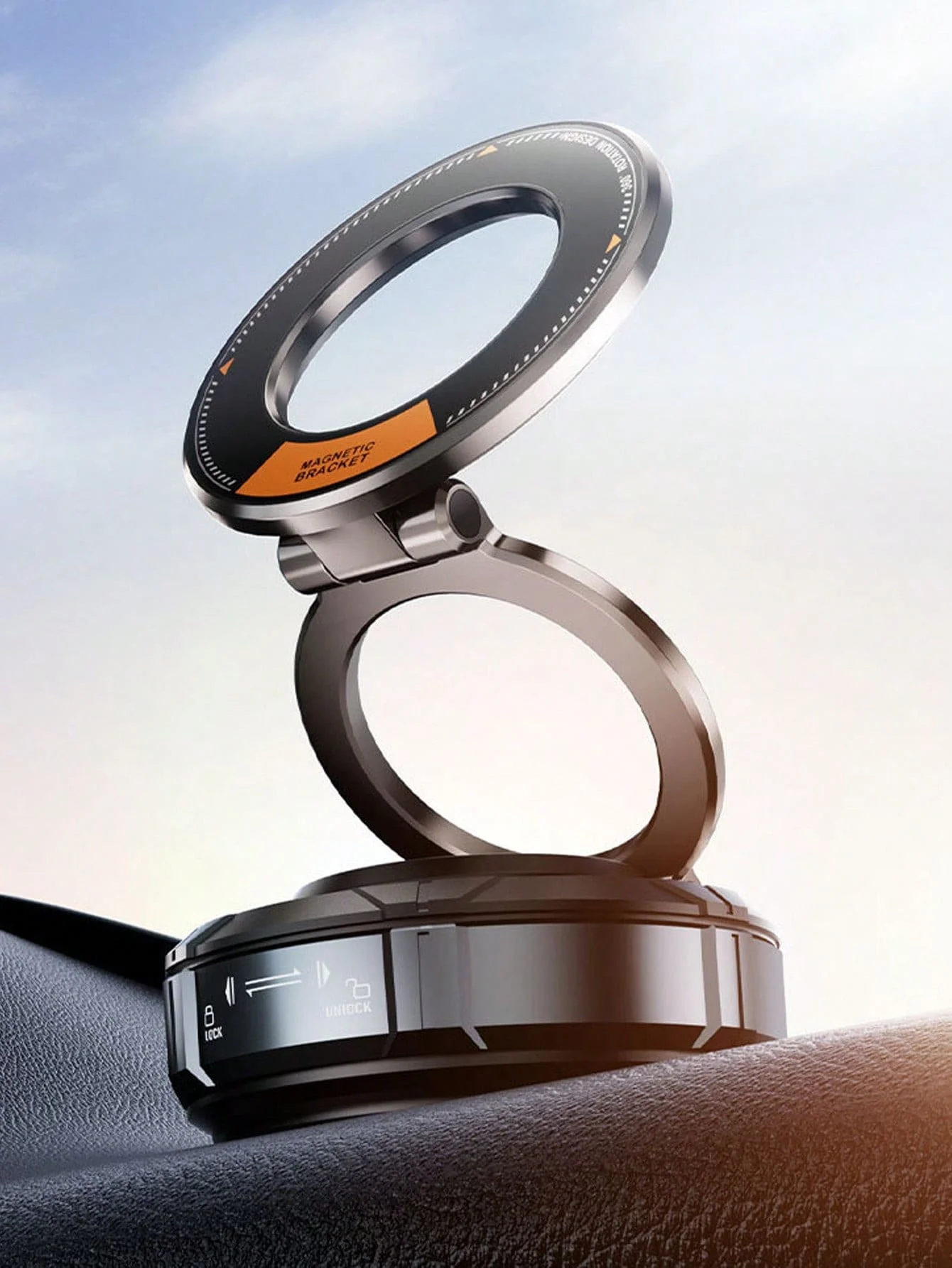 1Pc Premium Vacuum Magnetic Car Phone Holder - 360° Rotation, Foldable Alloy Design, Universal for All Smartphones