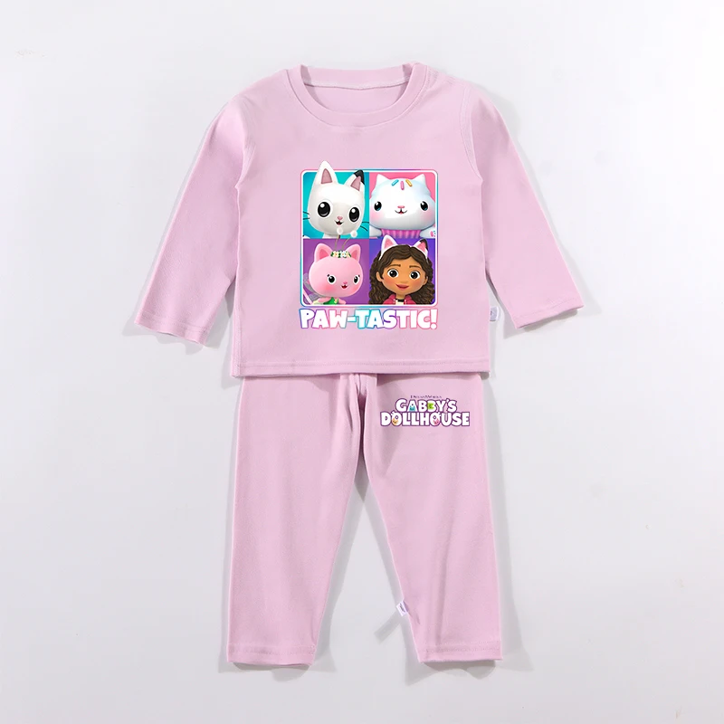 2PCS 개비 인형 집 어린이 잠옷 세트 애니메이션 인쇄 피규어 가을 겨울 따뜻한 셔츠 탑 소년 소녀 어린이 옷 Nightshirt