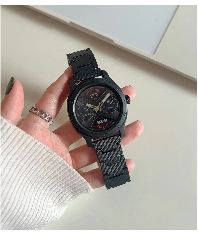 삼성 갤럭시 4 5/클래식 46mm/액티브 2 40mm/44mm 기어 S3 팔찌 화웨이 시계 GT/2e/3/Pro 밴드용 20 22mm 탄소 섬유 스트랩
