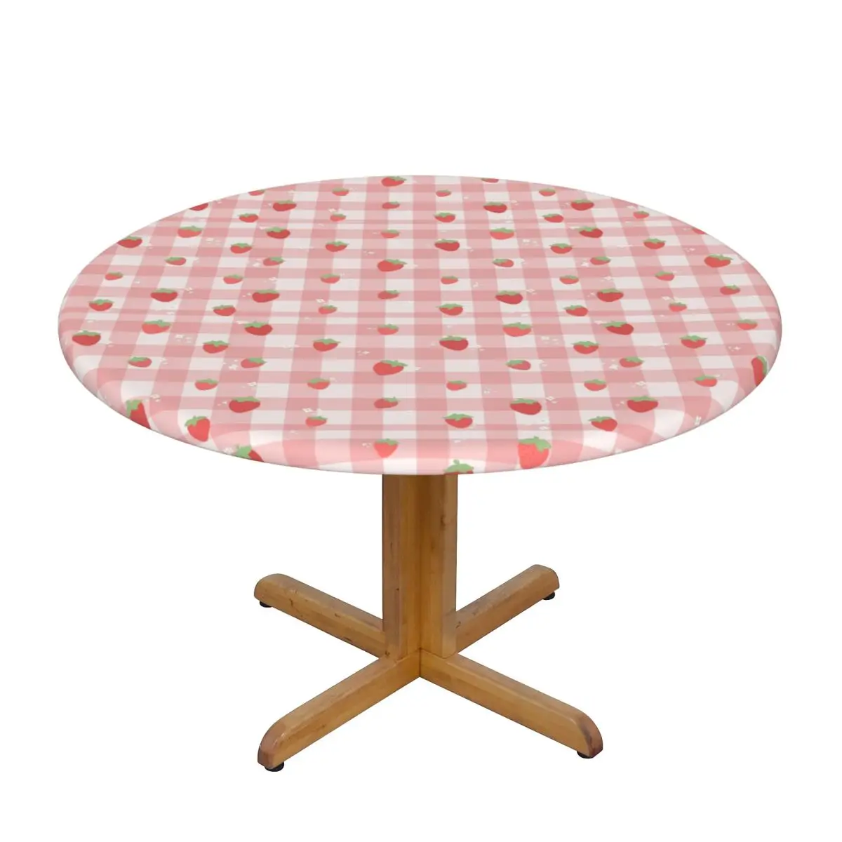 Strawberry Plaid Waterproof Round Tablecloth Oilproof Table Cloth for Kitchen Events Dining Table Cover