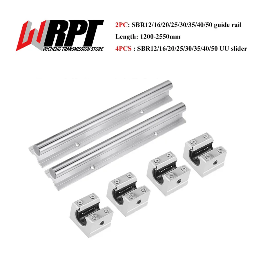 Linear Guide 2PCS SBR12 16 20 25 30 35 40 Length 1200-2500mm 4PCS SBR12-40UU Pressure Plate Slider Bearing DIY Mills CNC Parts