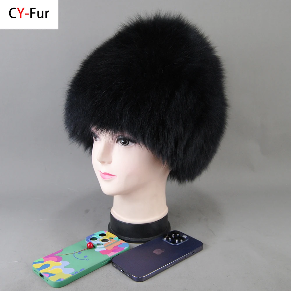 

Hot Sale Winter Hat 100% Real Natural Silver Fox Fur Women's Knitted Fur Cap Women Hat Fox Fur Hat Female Ear Warm Winter Must